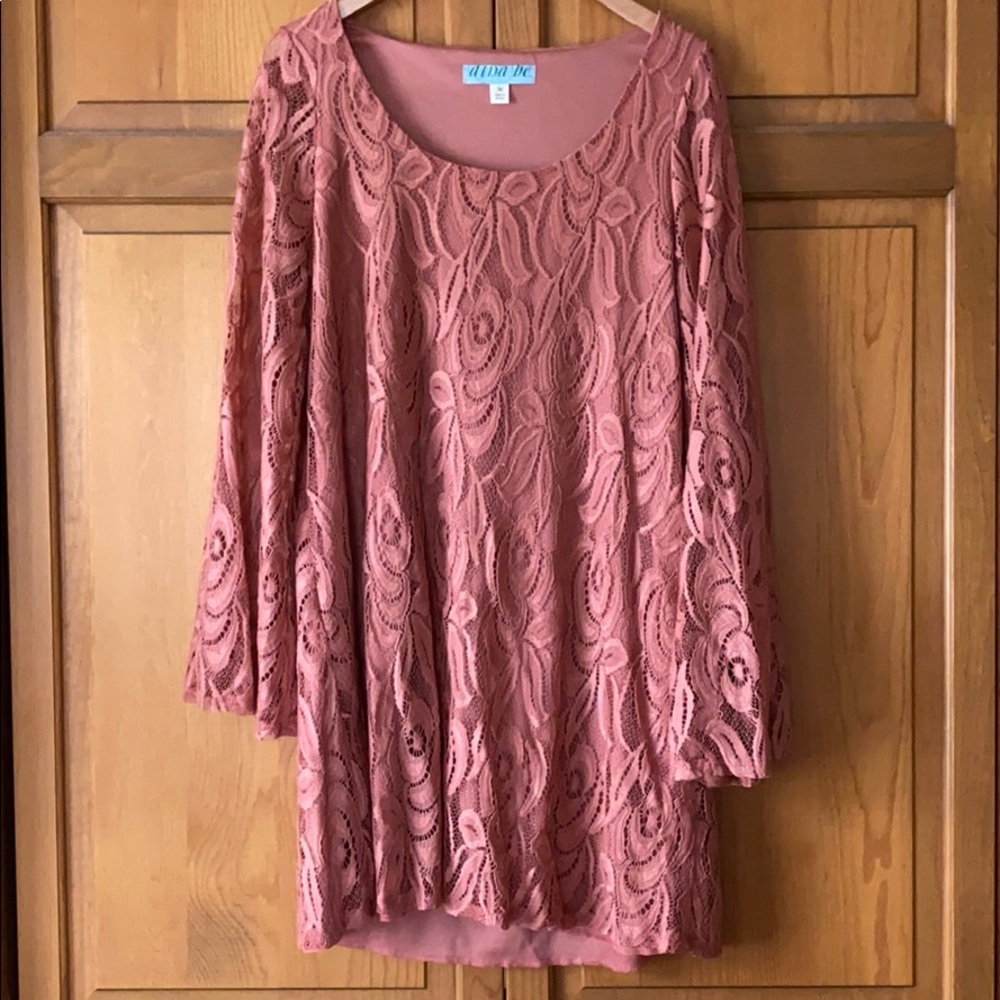 Pink Lace Long Sleeve Dress